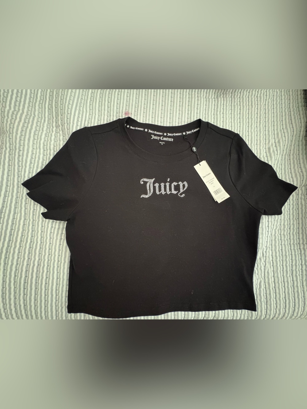 Juicy Couture Black Short Sleeve Tee with Rhinestone 'Juicy' Logo